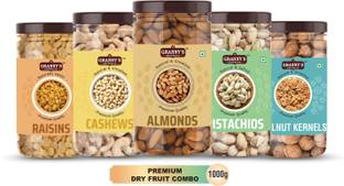 Grannys Dryfruits Premium Quality Cashew. Almond Pista walnut Raisins combo 200*5 Cashews, Pistachios, Almonds, Raisins, Walnuts