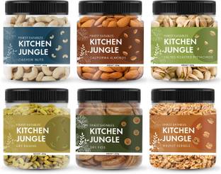 Kitchen Jungle Dry Fruits Combo Pack - 1.425g [ Almonds, Cashews, Pistachios, Raisins, Anjeer - (250g each) & Walnut Without Shell 2 Splits (175g) ] Cashews, Almonds, Pistachios, Raisins, Figs, Walnuts