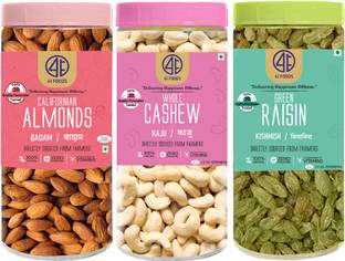 41 foods Premium Dry Fruits Combo Pack of Healthy 3 Kaju Badam Kismish 300g Almonds, Cashews, Raisins