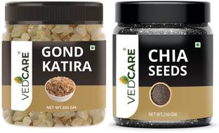 Vedcare Gond Katira 200G & Chia Seeds 250G B Seed & Nuts Dried Gum
