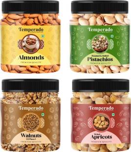 Temperado Almond(100gm), Salted Pista (100gm), Walnuts (100gm) & Apricots(100 gm) Combo Almonds, Pistachios, Walnuts, Apricots