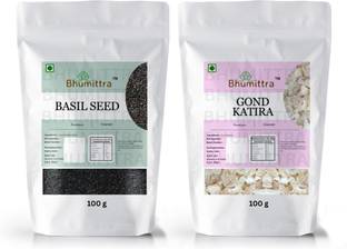 Bhumittra Gond Katira 100 G & Basil Seeds 100 G | Body Cooler Combo Pack Dried Gum