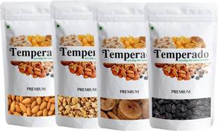 Temperado Dry Fruits Combo Pack| Badam, Anjeer, Kali Dakh, Akhrot Giri 8pc.| 100gm Each Almonds, Raisins, Figs, Walnuts
