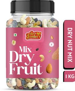 Royal foodery Mix Dry Fruit | Panchmeva | 1KG | JAR Almonds, Cashews, Dates, Raisins, Wet Dates, Walnuts, Amla, Wet Dates