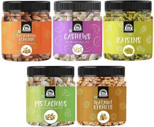 WONDERLAND Foods - Dry Fruits Combo Badam Pista Kaju Kishmish Akhrot Giri 150g Each Almonds, Cashews, Pistachios, Raisins, Walnuts