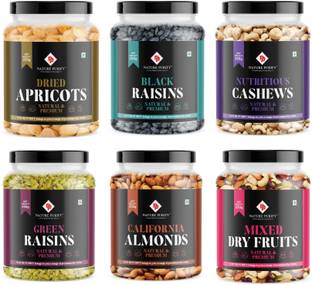 Nature Purify Dry Fruits Combo Pack 1.5kg (250g Each All Premium) Almonds, Cashews, Assorted Nuts, Apricots, Raisins