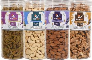 Rudved Dry Fruits Jar Combo Pack of 4 X 750 gm Almonds Cashew Raisins Walnuts