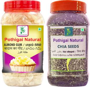 POTHIGAI NATURAL Almond Gum/Badam Pisin - 100% Natural/Body Coolant+Chia Seeds /Weight Management Almonds