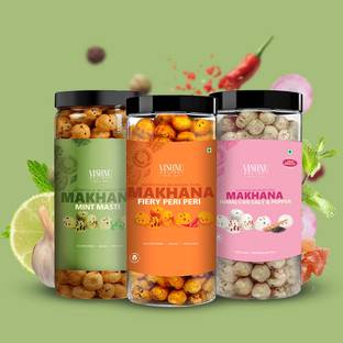 VISHNU DELIGHT Combo Flavour Roasted Makhana Jar - Healthy & Crunchy Snack | Gluten Free | Fox Nut