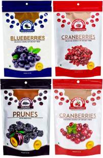WONDERLAND Whole & Sliced Cranberries, Blueberries & Prunes Dried Fruits Combo Pack of 4 (750g) Blueberry, Cranberries, Prunes