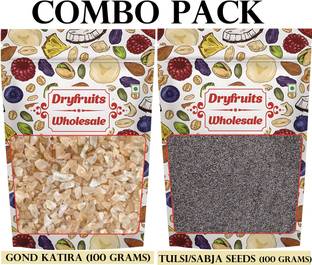 dryfruits wholesale Summer Combo - Tulsi/Sabja Seeds 100G & Gond Katira 100G | For Summer Hydration Dried Gum
