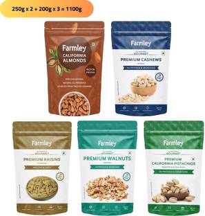Farmley Dry fruits Combo Pack of Almonds Cashews Raisins Walnuts Pista (1100 g)
