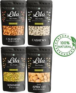 lila dry fruits DRY FRUITS Combo Pack, 400GM [100g x 4] [Almonds, Cashews, Apricot, Raisins] Cashews, Apricots, Almonds, Raisins