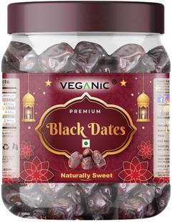 Veganic Black Dates - 500GM - Imported Arabian Khajur. 100% Natural. Rich in Iron Dates