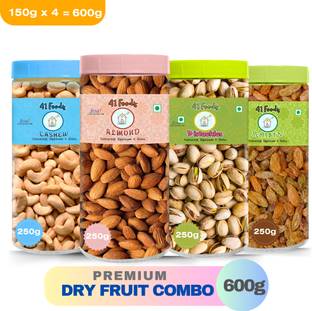 41 foods Dry fruits combo pack of Kaju Badam Pista Kishmish 600 GM Cashews, Almonds, Raisins, Pistachios