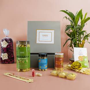 VISHNU DELIGHT Rakhi Gift Hamper Includes Snacks, Rakhi, Chocolate, Greeting Cards, Roli Chawal