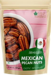 Bliss of Earth Mexican Pecan Nuts 500gm, Raw & Dehulled Pecan Halves, Flavonoids Rich Super Food Pecans
