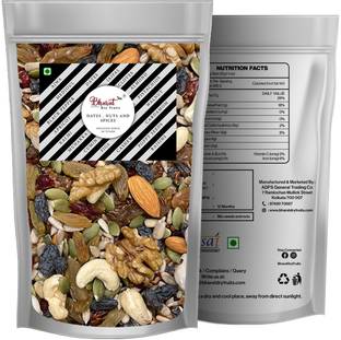 Bharat Mix Nuts and Seeds Pack. 10 items Pumpkin, Flax, Sunflower Seeds, Black Raisins Almonds, Cashews, Raisins, Walnuts, Fox Nut, Cranberries, Assorted Seeds & Nuts