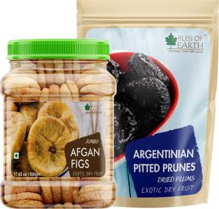 Bliss of Earth 500gm Jumbo Afgan Figs+ 500gm Argentinian Pitted Prunes Vacuum Packed Exotic Dry fruit Figs, Prunes