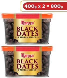 Manna Black Dates - 800g (400g x 2 Packs) | Select Premium Organic Handpicked Dates | Khajoor | Khajur | Soft Dried Healthy Snack | Soft & Juicy texture | Zero Added Sugar & Preservatives | Rich in Iron, Fibre & Vitamins Dry Dates Dry Dates
