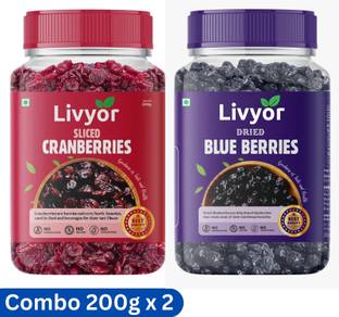 LIVYOR Dried Blueberries & Sliced Cranberries Combo Pack | Dry Fruits Blueberry, Cranberries
