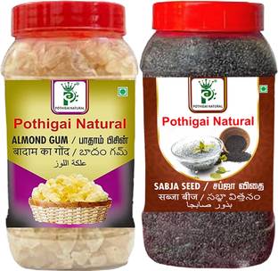 POTHIGAI NATURAL Almond Gum/Badam Pisin 250grams+Sabja Seeds 250grams Almonds