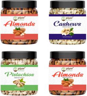 PIYOR 100% Natural Premium Quality Dryfruits Combo Pack of 4 Almonds, Cashews, Pistachios, Almonds