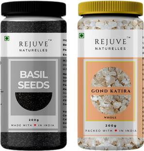 Rejuve Naturelles Summer Heat Cooler Combo Pack - Gond Katira 200 G & Basil Seeds 200 G Assorted Seeds & Nuts
