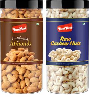 YUM YUM Premium Jumbo Almond (500g) and Cashew (500g) 1kg Dry Fruits Combo Pack- Almonds, Cashews