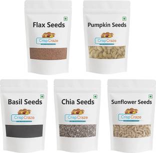 crispcraze Chia, Flax, Pumpkin, Sunflower, watermelon seeds combo (100*5) Assorted Seeds & Nuts