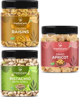 FreshoCartz Dry Fruits Combo| Raisins, Apricots and Pistachios| Kismish Khurbani Pista Combo Apricots, Raisins, Pistachios