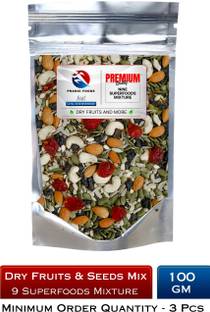 pranic foods Dry Fruits & Edible Seeds Mix - Nine Superfoods Mixture - All Premium - 100gm Assorted Seeds & Nuts