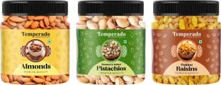 Temperado Almond(100gm),Pistachios(100 gm) Green Raisin(100gm) Combo |Badam Pista Kishmish Almonds, Pistachios, Raisins
