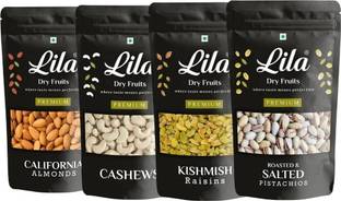 lila dry fruits DRY FRUITS Combo Pack, 1 kg [250g x 4] [Almonds, Cashews, Pistachios, Raisins] Cashews, Pistachios, Almonds, Raisins