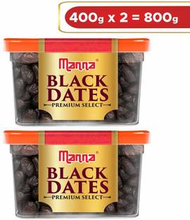 Manna Black Dates - 800g (400g x 2 Packs) | Select Premium Organic Handpicked Dates | Khajoor | Khajur | Soft Dried Healthy Snack | Soft & Juicy texture | Zero Added Sugar & Preservatives | Rich in Iron, Fibre & Vitamins Dry Dates Dry Dates