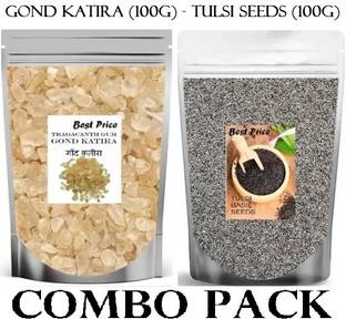 Best Price Summer Combo - Tulsi/Sabja Seeds 100G & Gond Katira 100G | For Summer Hydration Dried Gum