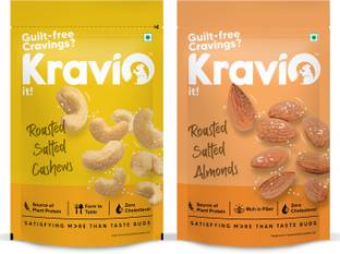 Kravio Combo Pack Roasted_Salted_Cashews_200gm & Roasted_Salted_Almonds_200gm Cashews, Almonds