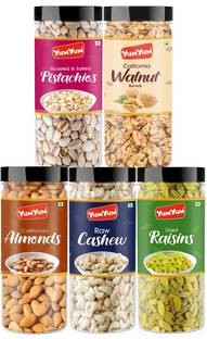 YUM YUM Dry fruits combo pack of 5 Healthy Badam, Kaju, Pista, Kishmish & Akhrot 750g - Almonds, Cashews, Pistachios, Raisins, Walnuts