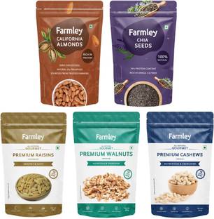 Farmley Dry fruits Combo Pack of Almonds Cashews Raisins Walnuts Chia Seeds
