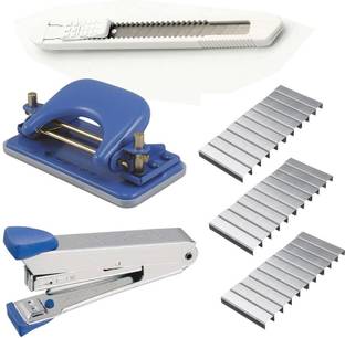 QURTASIA Set of Stapler, Stapler Pin, Paper Punching, Handy Cutter  Office Set