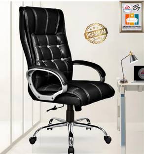 AASHRA ENTERPRISES E.A Black Diamond Designer Chair Silver Arms Rest High Quality Ergonomic Chair Leatherette Office Executive Chair