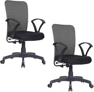MAESTRO Office Arm Chair with Metallic Frame, Mesh Back, Nylon Base,& Adjustable Handle Fabric Office Arm Chair
