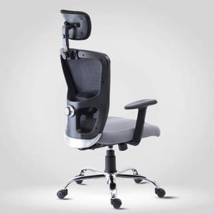 Bluebell GOLF ERGONOMIC HIGH BACK REVOLVING CHAIR OFFICE CHAIR WITH ADJUSTABLE LUMBER SUPPORT, ADJUSTABLE ARMS,ADJUSTABLE HEADREST AND BREATHEABLE MESH BACK (BLACK-GREY) Nylon, Nylon, Mesh Office Adjustable Arm Chair