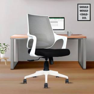 beaatho Grace White With 3 Years Warranty Mid Back Ergonomic Revolving Mesh Office Executive Chair