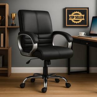 Newturn MAXSON Mid back Work from home/Office/study/desk(WFH) Leather Office Adjustable Arm Chair