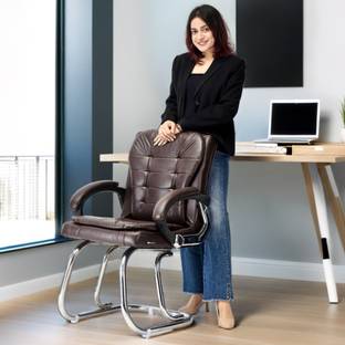 Goyal Steel & Furniture Industries Ultimate Comfort chair Visitor Cushion Chair for home office Leatherette Office Arm Chair