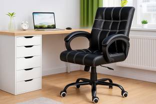 Newturn Funk Premium Medium Back Ergonomic Chair With Spacious Cushion Seat, Leatherette Office Executive Chair