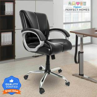 Flipkart Perfect Homes Pelican Double Cushion Medium Back Leatherette Office Arm Chair