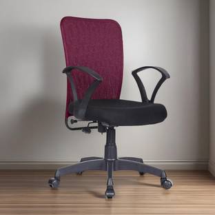 MAESTRO Office Arm Chair with Metallic Frame, Mesh Back, Nylon Base,& Adjustable Handle Fabric Office Arm Chair