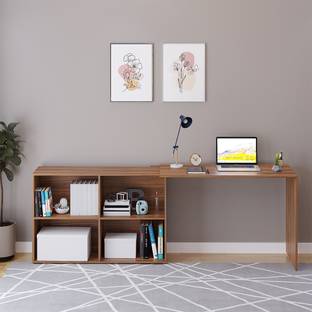 FURNEASER Maggen Computer Office Table with BookShelf, Workstation, Foldable Study Table, Engineered Wood Study Table